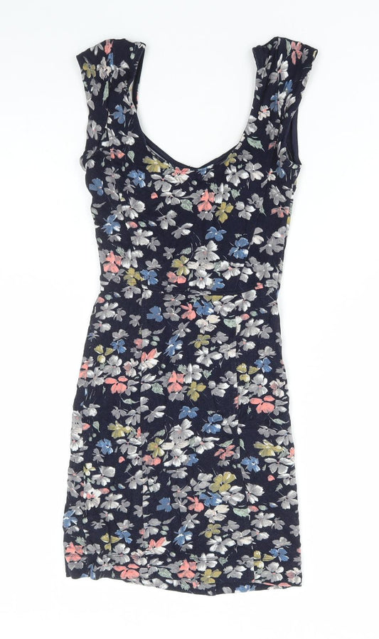 French Connection Womens Multicoloured Floral Viscose Mini Size 8 V-Neck Pullover