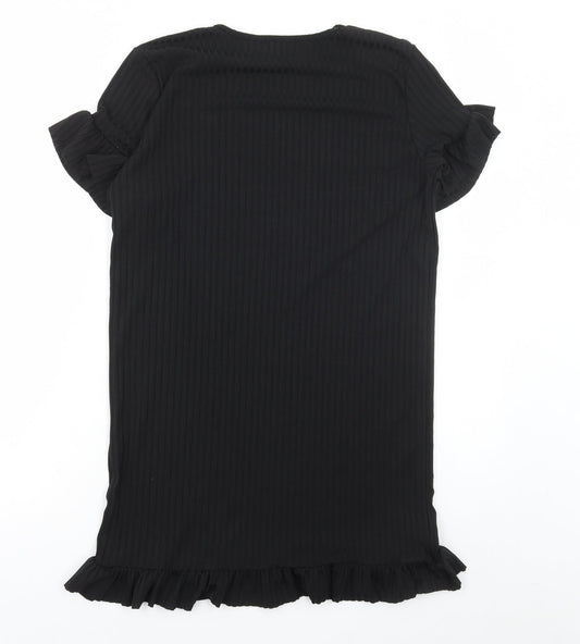 I SAW IT FIRST Womens Black Polyester A-Line Size 8 Round Neck Pullover - Ribbed