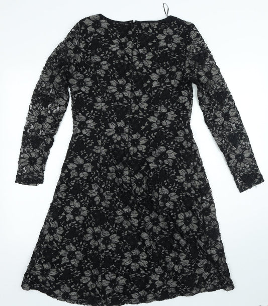 Kaliko Womens Black Cotton A-Line Size 10 Round Neck Zip