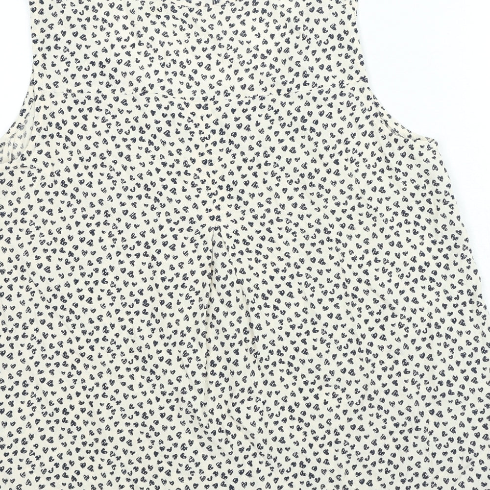 John Lewis Womens Beige Geometric Viscose Camisole Blouse Size 12 Round Neck - Heart Print