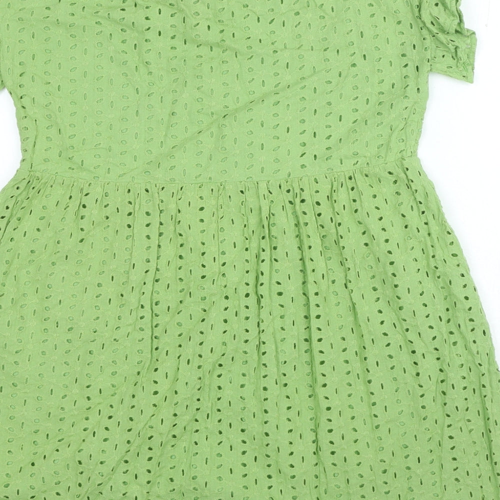 SheIn Womens Green Polyester A-Line Size XS V-Neck Tie