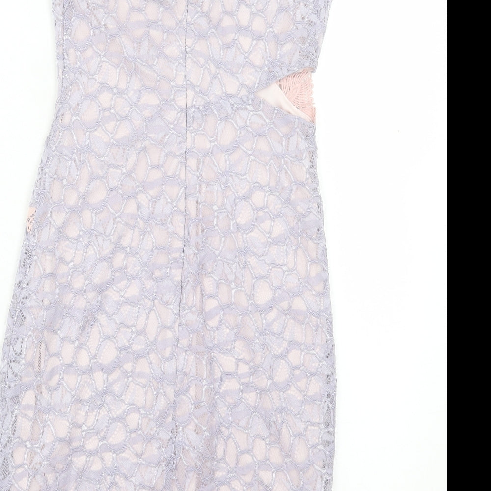 Topshop Womens Purple Floral Nylon Bodycon Size 8 V-Neck Zip