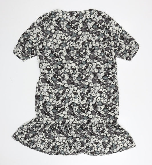 NEXT Womens Grey Floral Viscose Kaftan Size 12 Square Neck Pullover