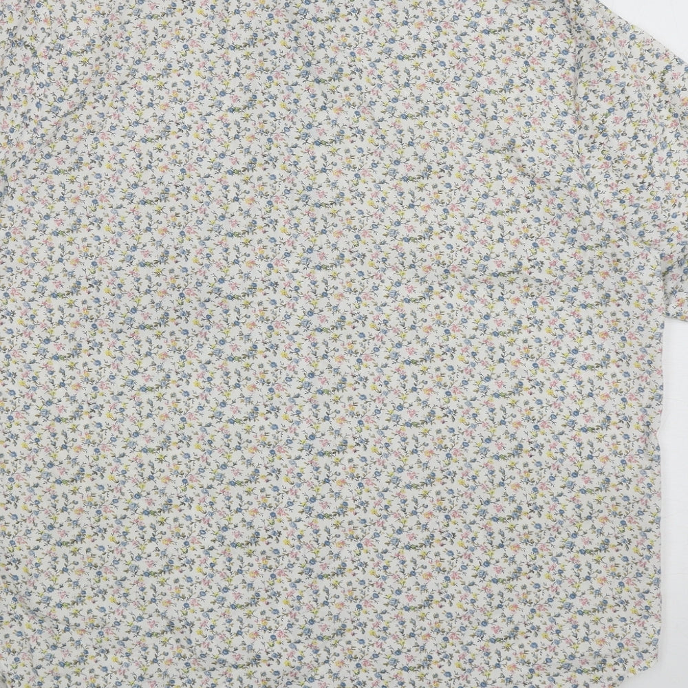 Damart Womens White Floral Polyester Basic Button-Up Size 16 Collared