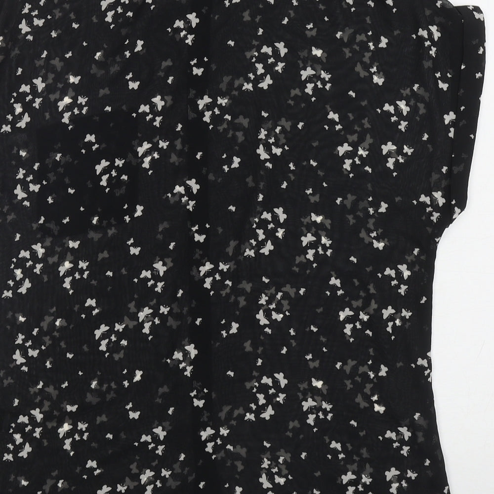 George Womens Black Geometric Polyester Basic Button-Up Size 8 Collared - Butterflies