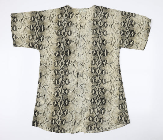 Blue Vanilla Womens Brown Animal Print Polyester Basic Button-Up Size 16 V-Neck