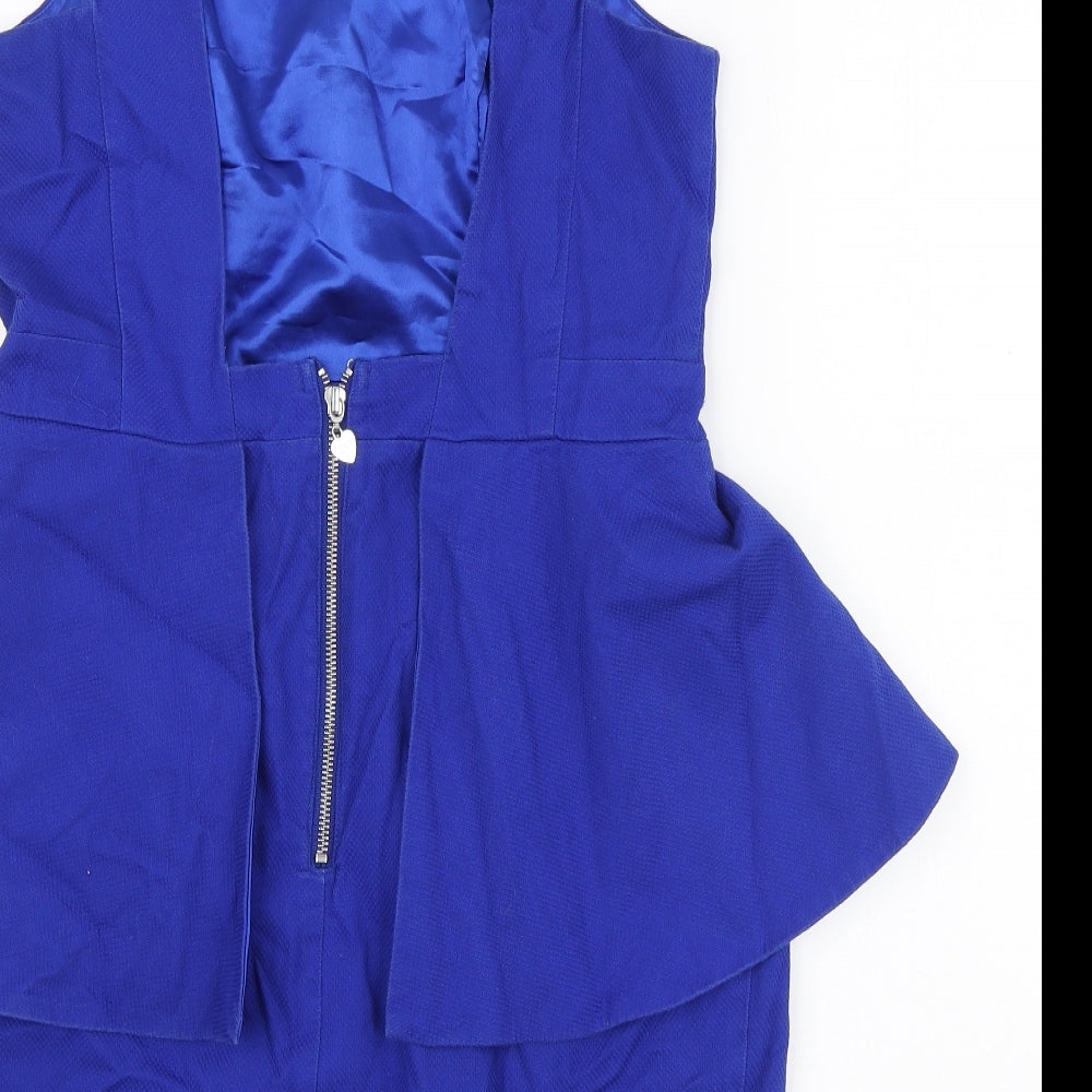 Lipsy Womens Blue Polyester Mini Size 14 Boat Neck Zip