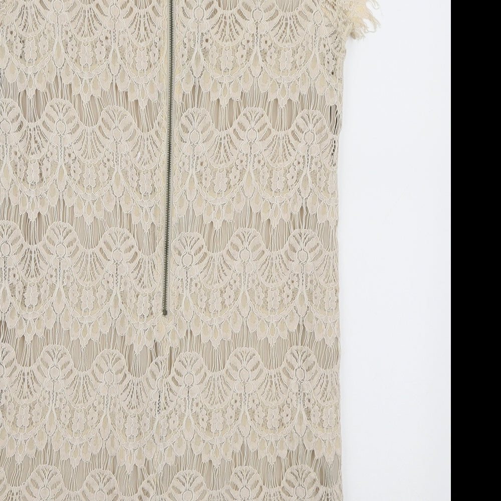 FOREVER 21 Womens Ivory Rayon Mini Size 10 Round Neck Zip