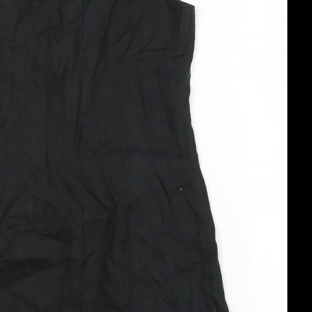 NEXT Womens Black Linen A-Line Size 10 V-Neck Zip