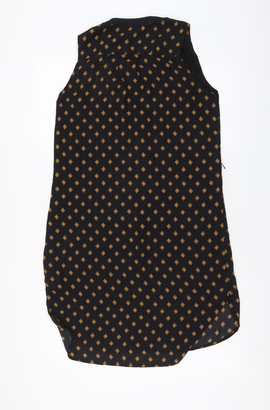 H&M Womens Black Geometric Polyester A-Line Size S V-Neck Button