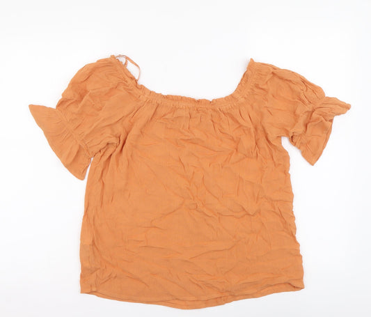 Primark Womens Orange Viscose Basic Blouse Size 10 Square Neck