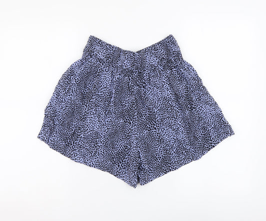 Marks and Spencer Womens Blue Animal Print Polyester Sweat Shorts Size 6 L3 in Regular Zip