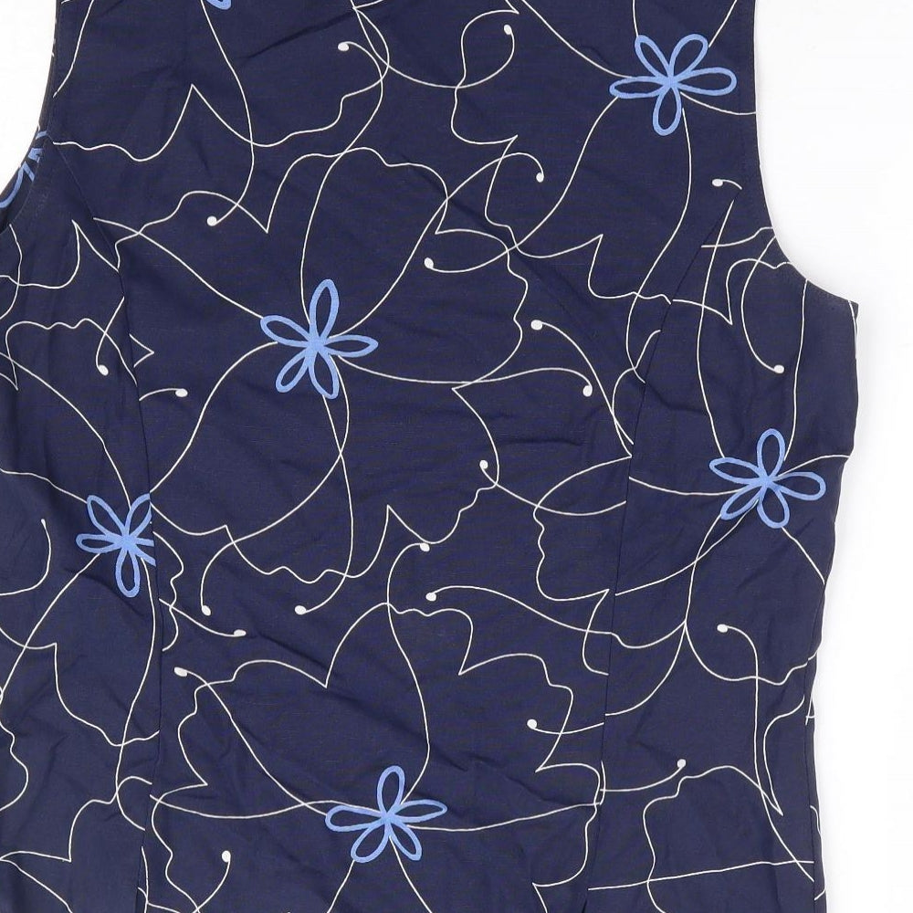 Lakeland Womens Blue Floral Viscose Basic Blouse Size 14 Round Neck