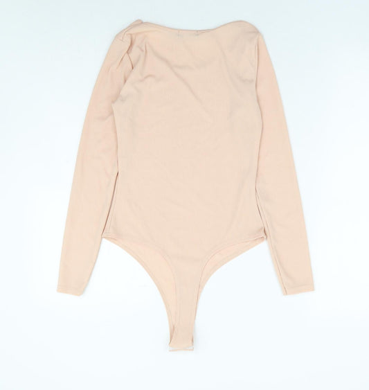 Boohoo Womens Pink Polyester Bodysuit One-Piece Size 10 Snap - Ribbed