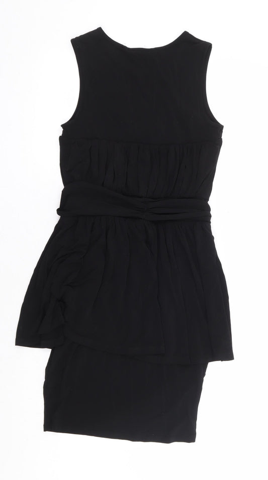 French Connection Womens Black Viscose Pencil Dress Size 6 Round Neck Pullover