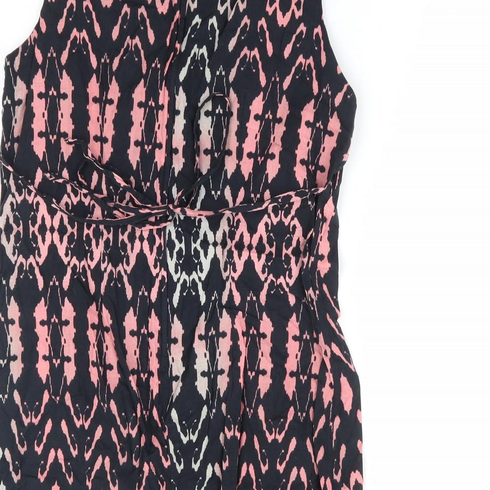 Dorothy Perkins Womens Black Geometric 100% Cotton Mini Size 14 Round Neck Zip