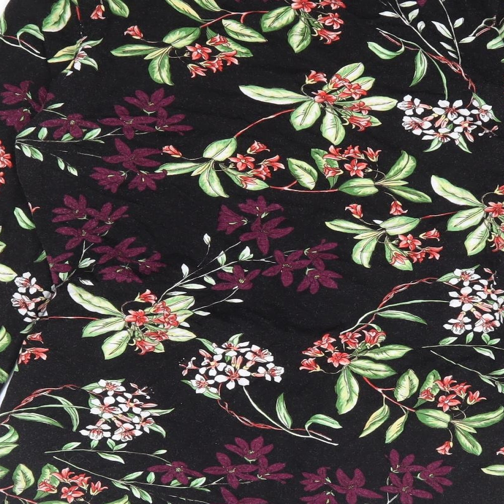 Papaya Womens Black Floral Viscose Basic Blouse Size 10 Round Neck - Side Tie Detail