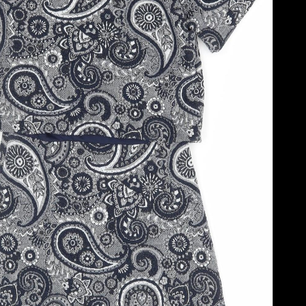 Oasis Womens Blue Paisley Polyester A-Line Size S Round Neck Pullover