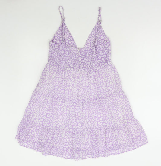 SheIn Womens Purple Floral Polyester A-Line Size S V-Neck Zip