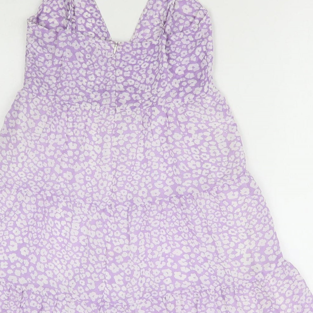 SheIn Womens Purple Floral Polyester A-Line Size S V-Neck Zip