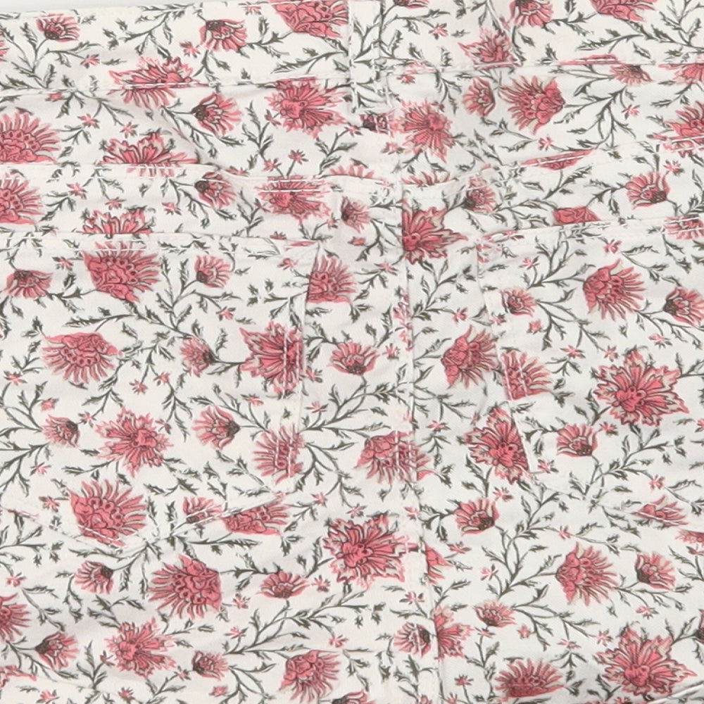 H&M Womens Multicoloured Floral Cotton Hot Pants Shorts Size 6 Regular Zip