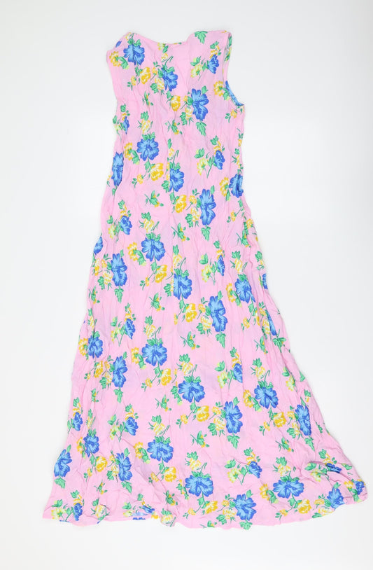 Marks and Spencer Womens Pink Floral Viscose Maxi Size 10 V-Neck Pullover