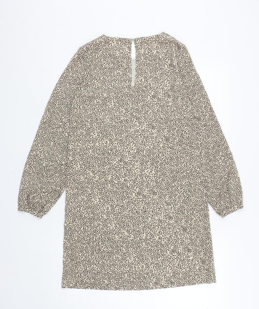 H&M Womens Brown Animal Print Polyester A-Line Size 8 Round Neck Pullover