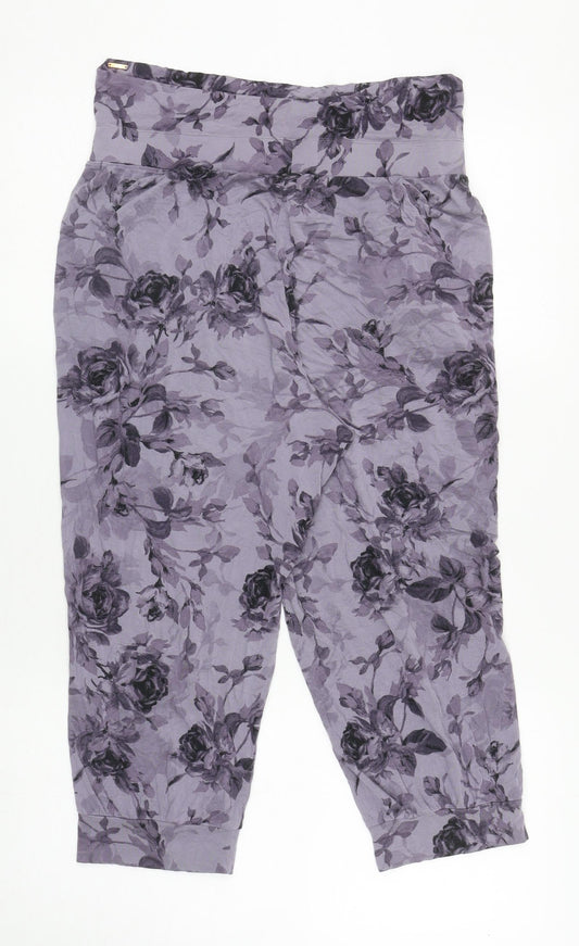 Autograph Womens Purple Floral Viscose Harem Trousers Size 10 L20 in Regular