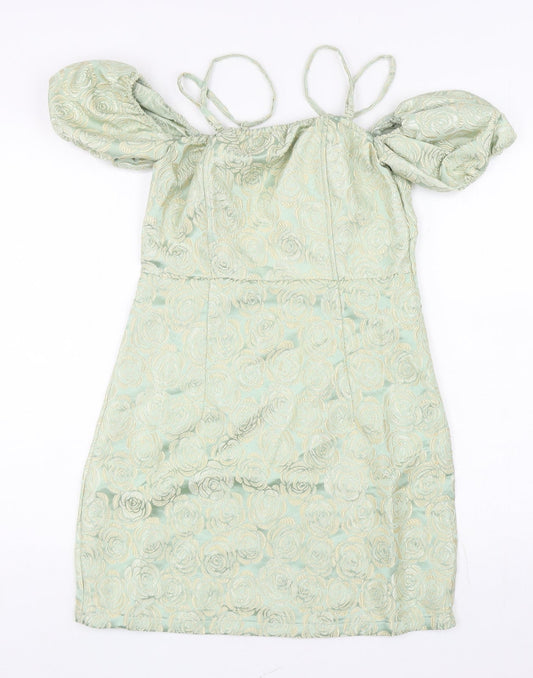 NAANAA Womens Green Floral Polyester Mini Size 10 Off the Shoulder Zip - Adjustable straps