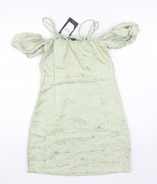 NAANAA Womens Green Floral Polyester Mini Size 10 Off the Shoulder Zip - Adjustable straps