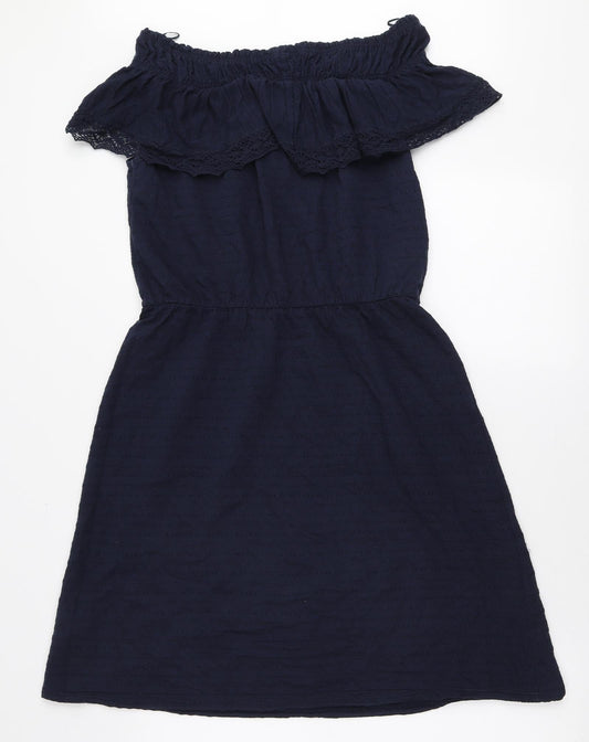 NEXT Womens Blue Cotton Mini Size 10 Off the Shoulder Pullover