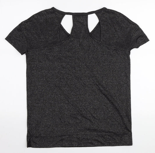NEXT Womens Black Polyester Basic T-Shirt Size 8 V-Neck