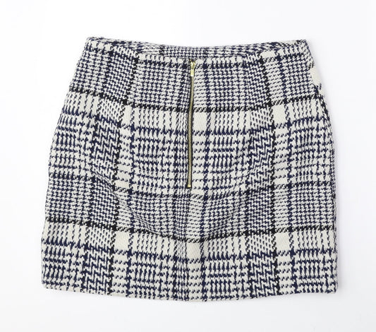 H&M Womens Blue Plaid Polyester Mini Skirt Size 6 Zip
