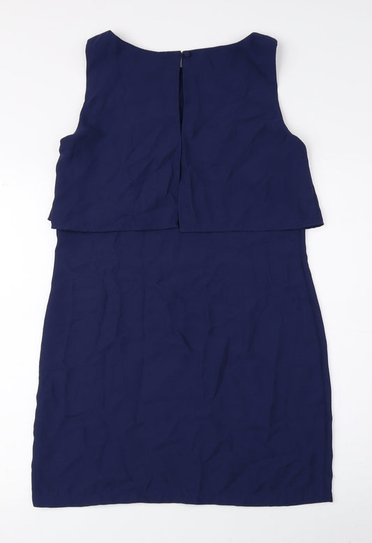 H&M Womens Blue Polyester A-Line Size 10 Boat Neck Zip