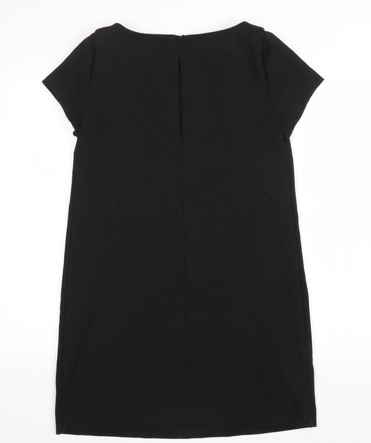 Zara Womens Black Polyester A-Line Size S Boat Neck Button