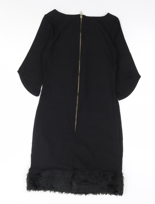 Boohoo Womens Black Polyester A-Line Size 8 Boat Neck Zip