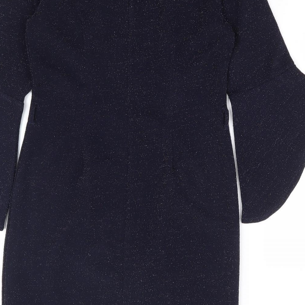Latin Quaters Womens Blue Polyester A-Line Size S Boat Neck Pullover - Bell Sleeve