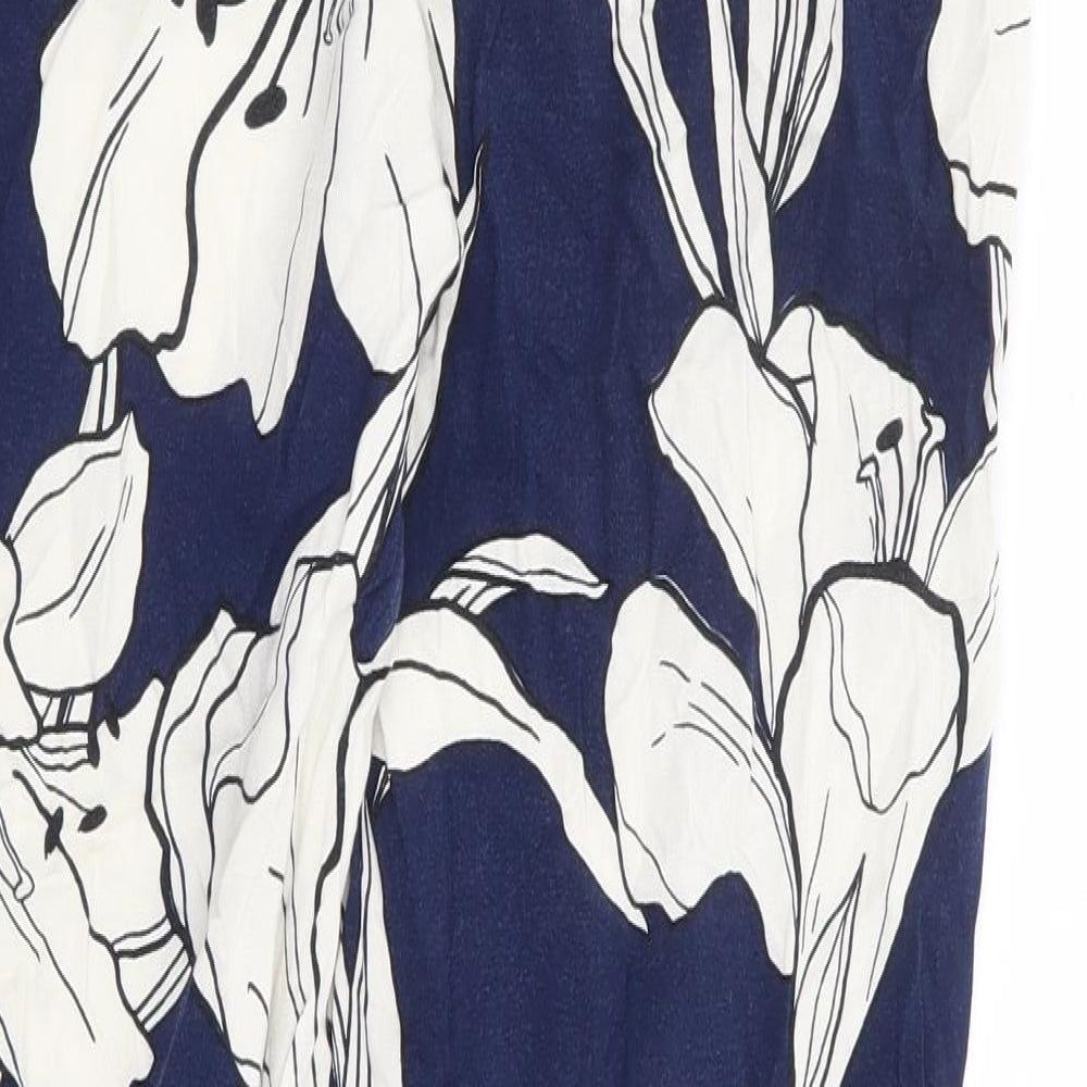 F&F Womens Blue Floral Viscose Harem Trousers Size 6 L25 in Regular Drawstring - Ankle Grazer