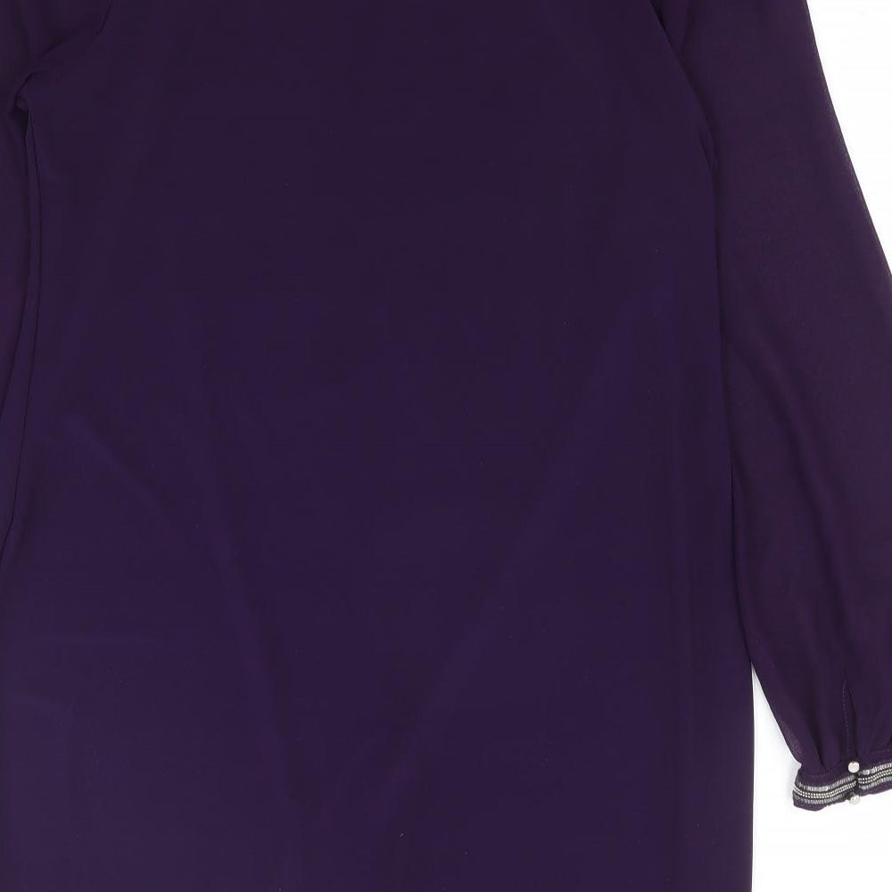 Billie & Blossom Womens Purple Polyester Shift Size 14 Round Neck Pullover - Chiffon Sleeve
