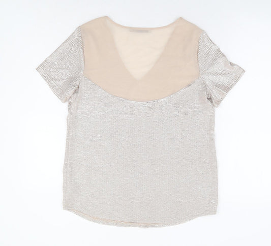 George Womens Beige Polyester Basic T-Shirt Size 10 V-Neck