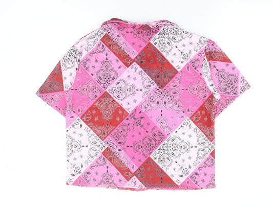 ASOS Womens Pink Floral Polyester Basic Button-Up Size 6 Collared - Box Fit Shirt