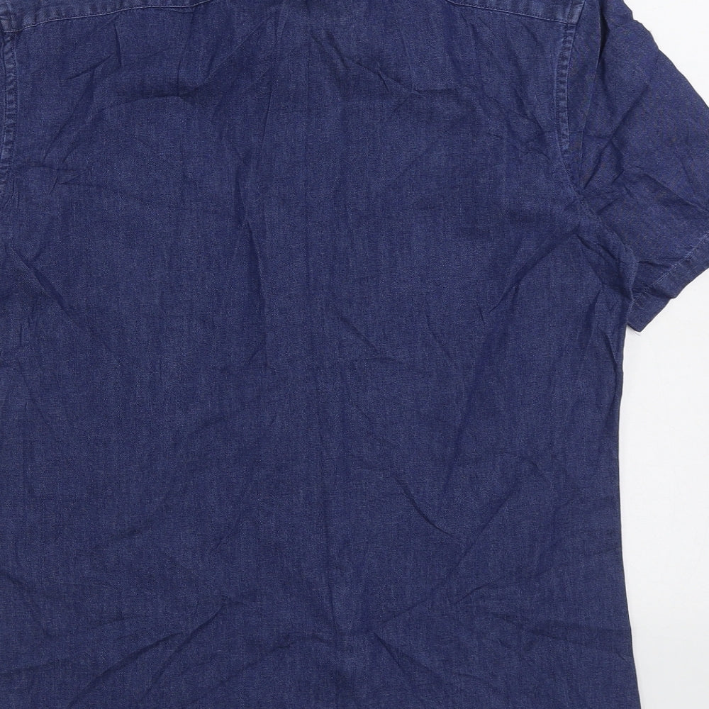 Mens UK Size S Marks and Spencer Blue Button-Up Short Sleeve Casual Shirt