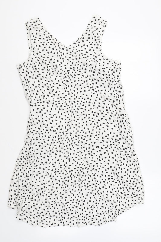 F&F Womens White Geometric Cotton Shift Size 10 V-Neck Pullover