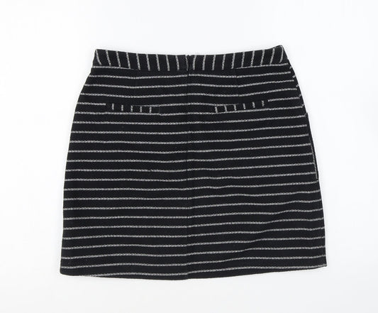 New Look Womens Black Striped Polyester Mini Skirt Size 8 Zip