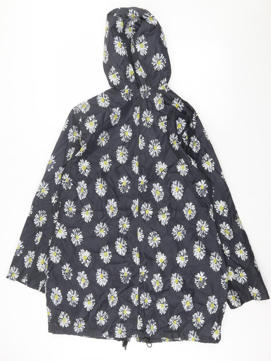 George Womens Black Floral Jacket Size 12 Zip