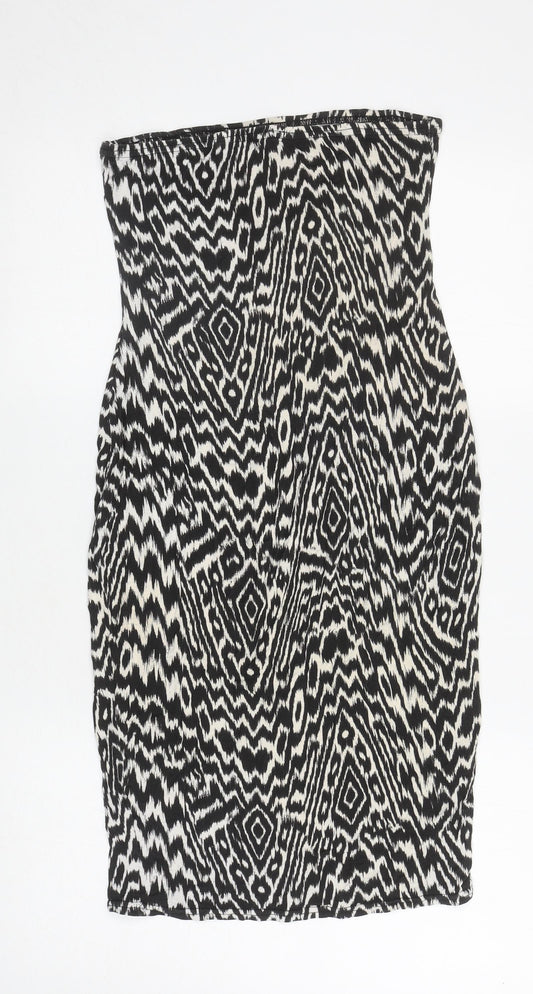 Boohoo Womens White Geometric Viscose Bodycon Size 14 Off the Shoulder Pullover