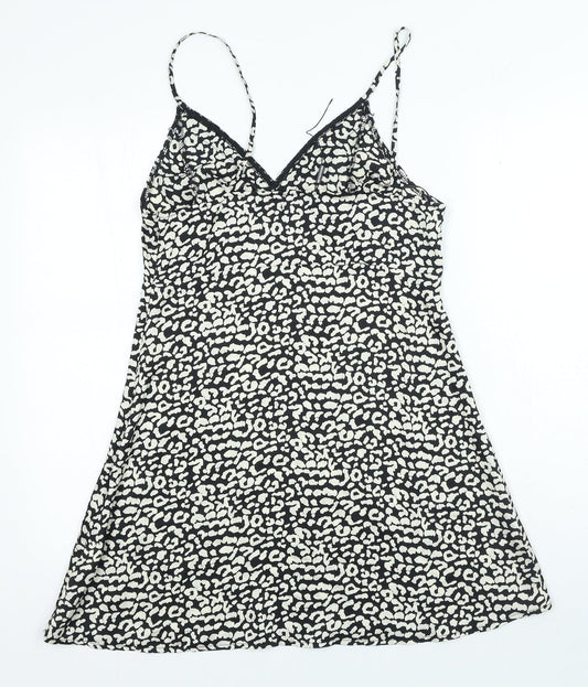 PRETTYLITTLETHING Womens Black Animal Print Polyester A-Line Size 12 V-Neck Pullover