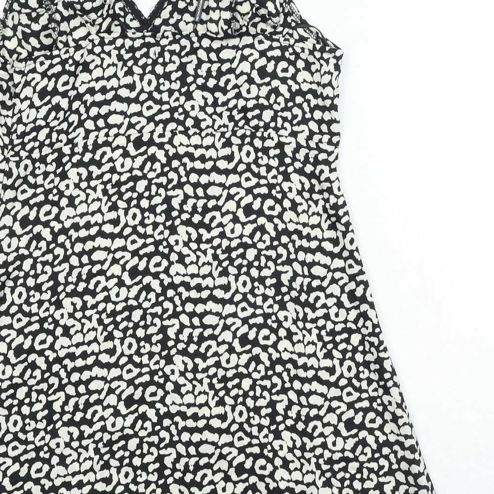 PRETTYLITTLETHING Womens Black Animal Print Polyester A-Line Size 12 V-Neck Pullover