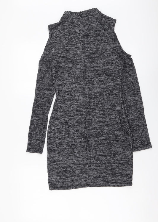 PARISIAN SIGNATURE Womens Grey Viscose Bodycon Size 8 Mock Neck Pullover - Cold Shoulder