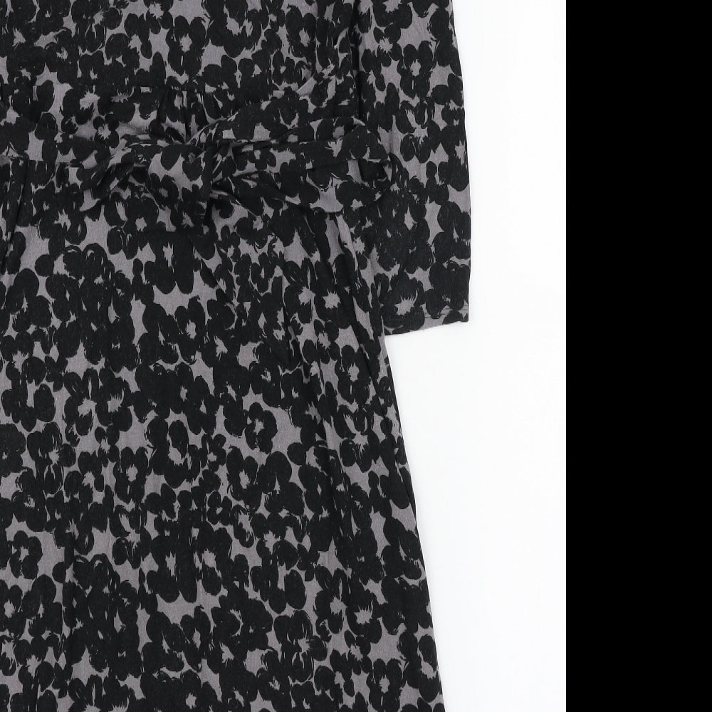 Monsoon Womens Black Floral Viscose Wrap Dress Size 10 V-Neck Tie